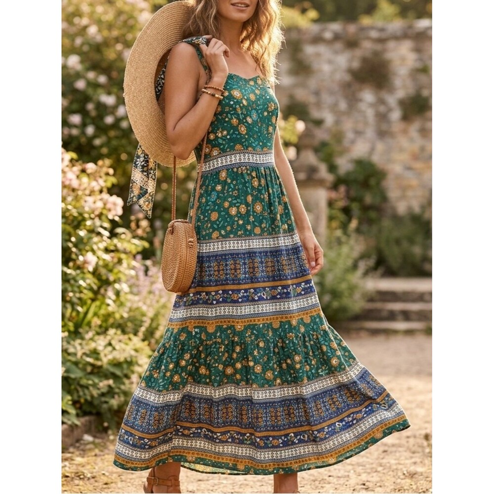 NWT Umgee Green and Blue Patterned Maxi Dress